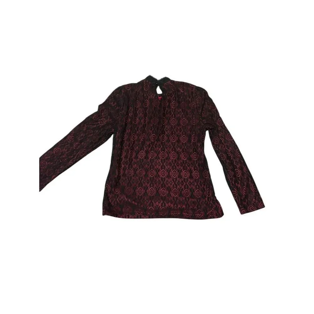 Feifei Women's M Black & Red Lace Blouse High Neck Party Top - Picture 2 of 7
